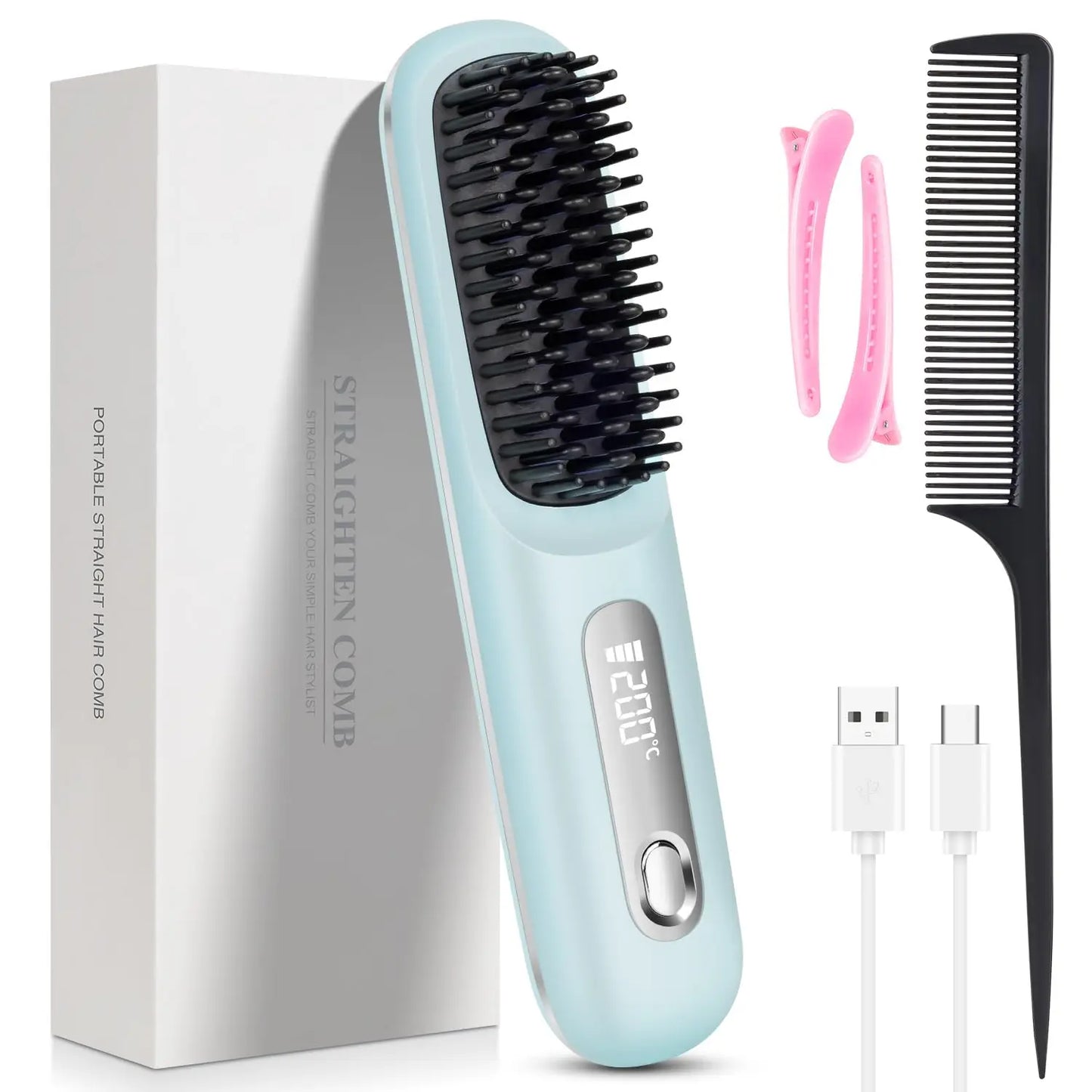 Brosse lissante sans fil nomade – anti‑frisottis, recharge USB‑C, chaleur douce